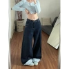 Quần jeans nữ ống rộng cuộn xanh đậm Mỹ mùa thu đông - Giá ưu đãi 276k