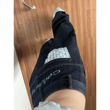 Quần jeans nữ ống rộng cuộn xanh đậm Mỹ mùa thu đông - Giá ưu đãi 276k 2
