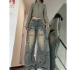 Quần jeans nữ ống rộng dáng suông, nhiều túi, giặt mài rách - Giá 299.000₫