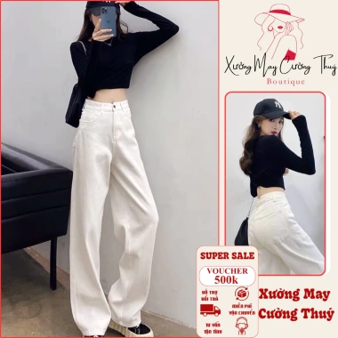 Quần Jeans Nữ Ống Rộng Màu Trắng Siêu Hot - Form Chuẩn Giá Bán Sỉ 139k