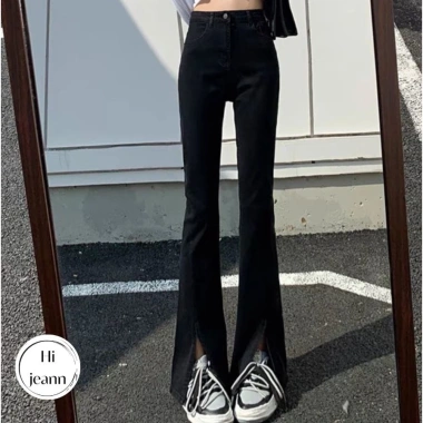 Quần jeans nữ ổng vẩy xẻ gấu, lưng cao co giãn, 3 màu đen-xanh nhạt-xanh đậm, giá 211.000₫ 4