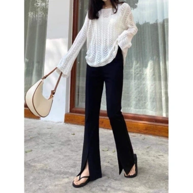 Quần jeans nữ ổng vẩy xẻ gấu, lưng cao co giãn, 3 màu đen-xanh nhạt-xanh đậm, giá 211.000₫ 6