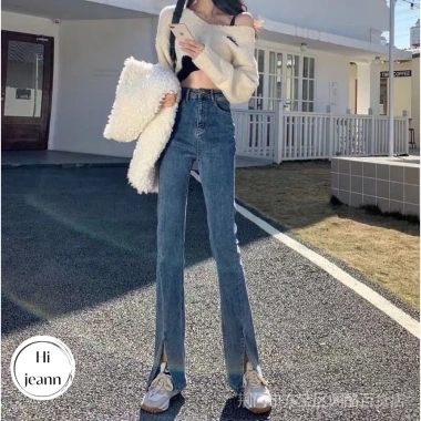 Quần jeans nữ ổng vẩy xẻ gấu, lưng cao co giãn, 3 màu đen-xanh nhạt-xanh đậm, giá 211.000₫ 8