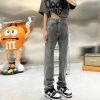 Quần jeans nữ petite màu xám nhạt kiểu Mỹ, ống rộng cạp cao, dáng suông dài tới sàn - Giá ưu đãi 190k 2
