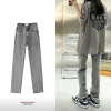 Quần jeans nữ petite màu xám nhạt kiểu Mỹ, ống rộng cạp cao, dáng suông dài tới sàn - Giá ưu đãi 190k 4