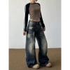 Quần jeans nữ retro Mỹ họa tiết râu mèo, dáng rộng ôm sát, dài tới gót, phong cách đường phố, chỉ 380k 4