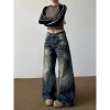 Quần jeans nữ retro Mỹ họa tiết râu mèo, dáng rộng ôm sát, dài tới gót, phong cách đường phố, chỉ 380k 5