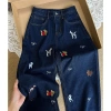 Quần Jeans ống đứng cạp cao xanh đậm thêu nơ chó con - Cá tính mọi lứa tuổi 2