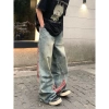 Quần jeans ống đứng sọc retro Mỹ, cargo ống rộng rách, giảm giá 260k
