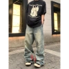 Quần jeans ống đứng sọc retro Mỹ, cargo ống rộng rách, giảm giá 260k 2