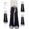 Quần jeans ống rộng cỡ lớn nữ thiết kế nơ, cạp cao, vải co giãn, mùa xuân 2.025 2