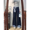 Quần jeans ống rộng cỡ lớn nữ thiết kế nơ, cạp cao, vải co giãn, mùa xuân 2.025 6