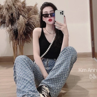 Quần Jeans Ống Rộng Thêu Nổi Hàng Quảng Châu - Hot Trend Giá 330k