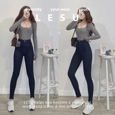 Quần Jeans Skinny Lưng Cao Không Túi Trơn - Ảnh Tự Chụp, Giá Giảm 345k (414k)