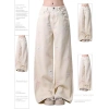 Quần jeans thêu nơ gấu nữ đầu xuân màu kem vàng - ống rộng, phong cách ngọt ngào, giảm tuổi, giá ưu đãi 321k 7