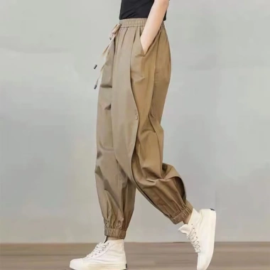 Quần kaki nam nữ thể thao ống rộng bo chun gấu, basic 3 màu Đen Nâu Ghi xám, size 40‑68kg