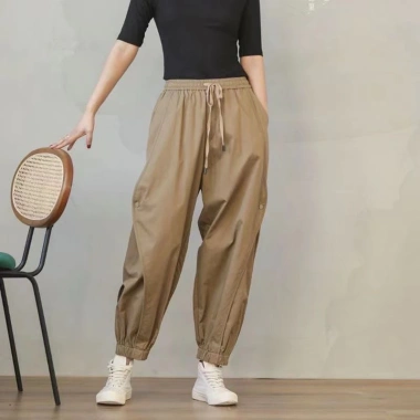 Quần kaki nam nữ thể thao ống rộng bo chun gấu, basic 3 màu Đen Nâu Ghi xám, size 40‑68kg