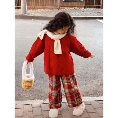 Quần kẻ dạ ống suông bé trai & bé gái basic màu đỏ-đen, size 8-30kg, 89.000₫ 7