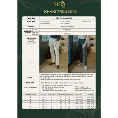 Quần Khaki nam cạp vừa THE D Fit, chất liệu cao cấp, co giãn nhẹ 25 - 660.000 VND