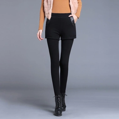Quần Legging Ngắn Eo Cao Co Giãn Giả Váy Lót Lông Cừu Dày Hai Lớp Nữ Sale 23%