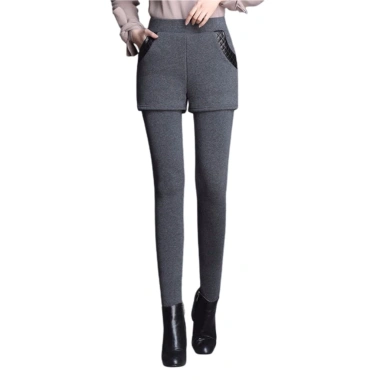 Quần Legging Ngắn Eo Cao Co Giãn Giả Váy Lót Lông Cừu Dày Hai Lớp Nữ Sale 23%