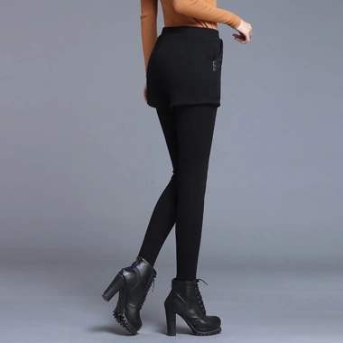 Quần Legging Ngắn Eo Cao Co Giãn Giả Váy Lót Lông Cừu Dày Hai Lớp Nữ Sale 23%