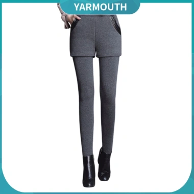 Quần Legging Ngắn Eo Cao Co Giãn Giả Váy Lót Lông Cừu Dày Hai Lớp Nữ Sale 23%