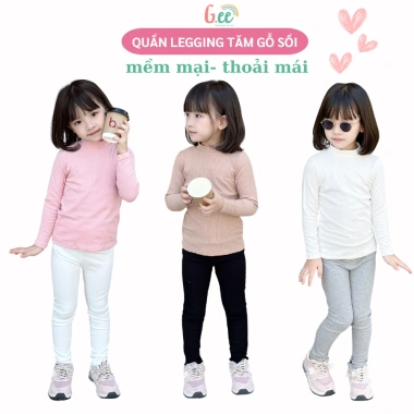 Quần legging thu đông bé gái vải len tăm gỗ sồi mềm mại, giữ ấm, size 9‑50kg