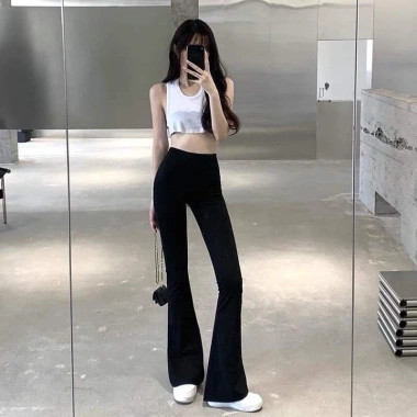 Quần loe cotton nữ lưng cao, co dãn, túi tiện, chân tôn dáng - Giá 71.099₫