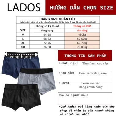 Quần Lót Nam Boxer Thun Lạnh Lados 64.164 – Co giãn, thoáng mát, thấm mồ hôi, 44.000₫