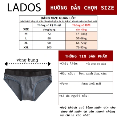 Quần Lót Nam Thun Lạnh Lados 4.163 - Co giãn 4 chiều siêu mềm thấm hút giá 35.000 VND 6 Quần Lót Nam Thun Lạnh Lados 4.163 - Co giãn 4 chiều siêu mềm thấm hút giá 35.000 VND 6