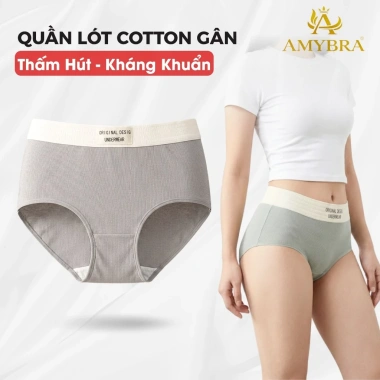 Quần Lót Nữ Cotton Cạp Chữ Cá Tính, Chip Vừa Đáy Kháng Khuẩn AMYBRA L1.226
