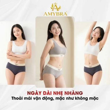 Quần Lót Nữ Cotton Cạp Chữ Cá Tính, Chip Vừa Đáy Kháng Khuẩn AMYBRA L1.226