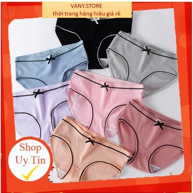 Quần Lót Nữ Cotton Gân Tăm A06 Kháng Khuẩn Thoáng Mát Viền Đen Đính Nơ FREESHIP 15k