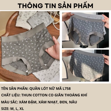 Quần Lót Nữ Cotton Gân Tăm Viền Su Mềm Mại, Chip Cạp Vừa Đáy Kháng Khuẩn AMYBRA L758 55k