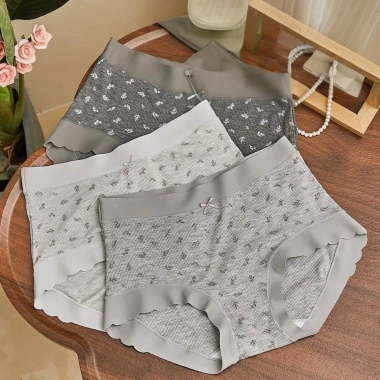 Quần Lót Nữ Cotton Gân Tăm Viền Su Mềm Mại, Chip Cạp Vừa Đáy Kháng Khuẩn AMYBRA L758 55k