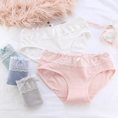 Quần Lót Nữ Cotton Kháng Khuẩn Viền Bèo Đính Nơ Điệu Đà - FREESHIP, Giá 25.000