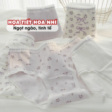 Quần Lót Nữ Cotton Mềm Họa Tiết Nữ Tính Chip Đáy May Kháng Khuẩn AMYBRA L1.133