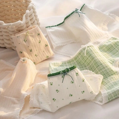 Quần Lót Nữ Cotton Ren Quyến Rũ Quần Chip Cạp Vừa Họa Tiết Xinh Xắn AMYBRA L311 3