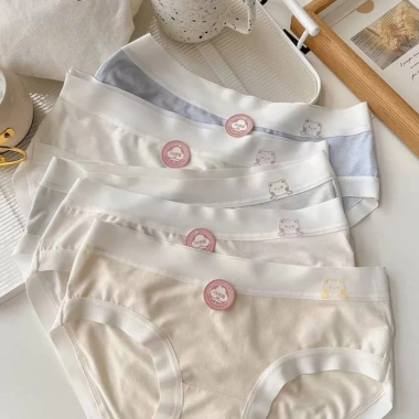 Quần Lót Nữ Cotton Viền Su Mỏng Nhẹ AMYBRA LY03 Cạp Vừa Họa Tiết Gấu Cute 5