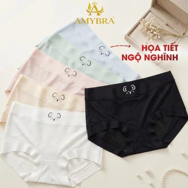 Quần Lót Nữ Đúc Su Lỗ Thoáng Khí, Chip Cạp Vừa Họa Tiết Gấu Dễ Thương AMYBRA L718 - 38K
