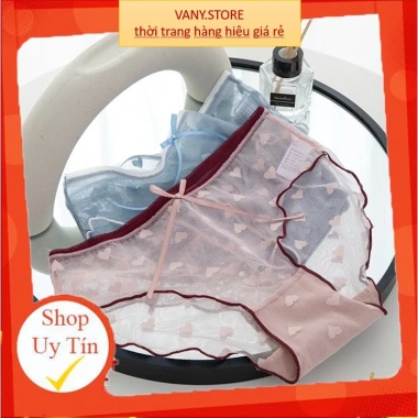 Quần Lót Nữ Ren Sexy Cao Cấp Mềm Mại Trái Tim Đính Nơ Gợi Cảm - Giá 30.000 VNĐ