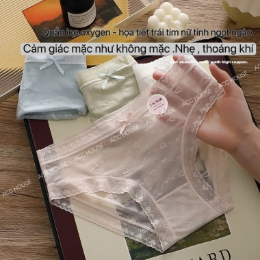 Quần lót nữ ren tơ kháng khuẩn họa tiết tim nhỏ siêu mỏng, thiết kế mềm mại