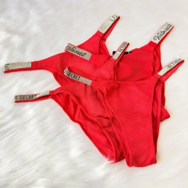 Quần Lót Nữ Victoria Secret Đỏ Ruby Đính Đá Logo Lưng Thun Cao Cấp Giãn Siêu Sexy