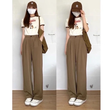 Quần nâu tây choco ống rộng culottes không chun - Giá chỉ 55.000, ảnh thật video 9