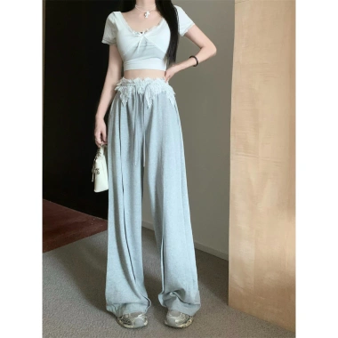 Quần Nỉ Mùa Thu Ren Khâu Cao Cấp, Cổ Retro, Ống Rộng, Phong Cách Cay Màu Xám - Giá 264.600₫ 6