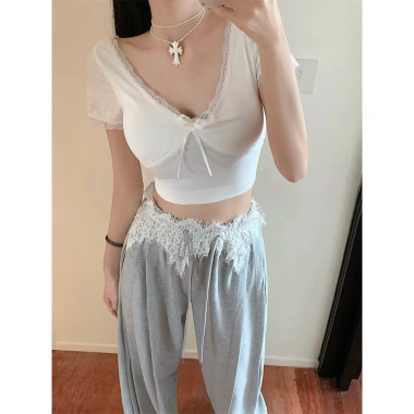Quần Nỉ Mùa Thu Ren Khâu Cao Cấp, Cổ Retro, Ống Rộng, Phong Cách Cay Màu Xám - Giá 264.600₫ 9