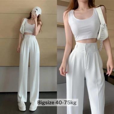 Quần nữ ống rộng bigsize 40-80kg suông lưng cao cúc khóa trước vải tuyết mưa – Đen Trắng Kem Nâu Mã Giá 125k 2