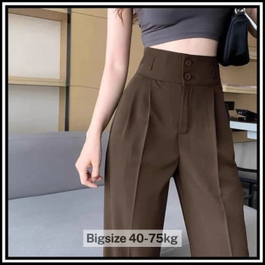 Quần nữ ống rộng bigsize 40-80kg suông lưng cao cúc khóa trước vải tuyết mưa – Đen Trắng Kem Nâu Mã Giá 125k 3