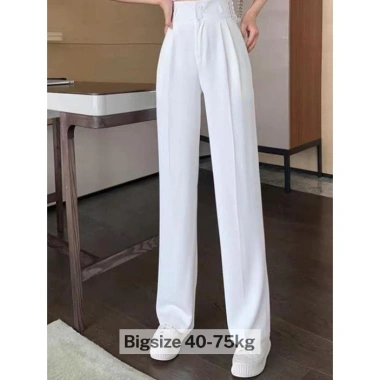 Quần nữ ống rộng bigsize 40-80kg suông lưng cao cúc khóa trước vải tuyết mưa – Đen Trắng Kem Nâu Mã Giá 125k 4